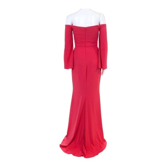 BADGLEY MISCHKA Coral Pink Off the Shoulder Bell Sleeve Maxi Gown Size 2 NWT - Picture 4 of 7